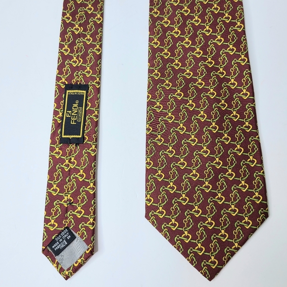 Fendi Cravatte Chain Link Printed Made In Italy Silk Tie - Picture 5 of 8